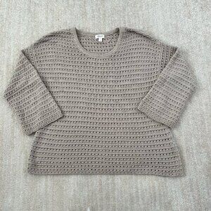 Style & Co Tan Cotton Boho Open Weave Sweater Knit Top L Summer Beach